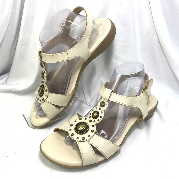 Naturalizer N5 Comfort Carlita Women's 9.5WW Creme Leather Slingback Low Sandal - Picture 1 of 11